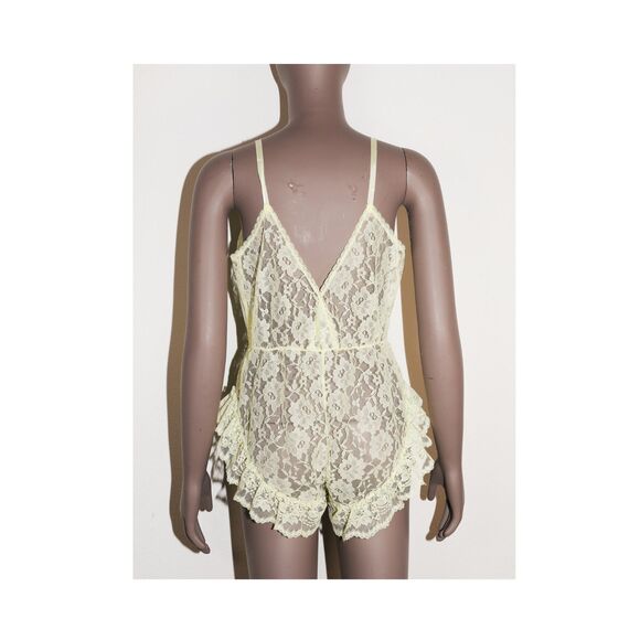 Vintage Butter Yellow Lace Ruffle Bodysuit Matching Shawl Set Lingerie - Picture 4 of 7